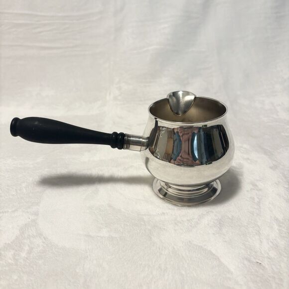Vintage WM ROGERS Silverplate Pipkin Gravy Bowl Brandy Warmer w/Wood Handle - Picture 2 of 10